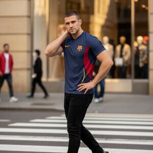 FC Barcelona Men's Dry Fit Shirt Large Blue Athletic